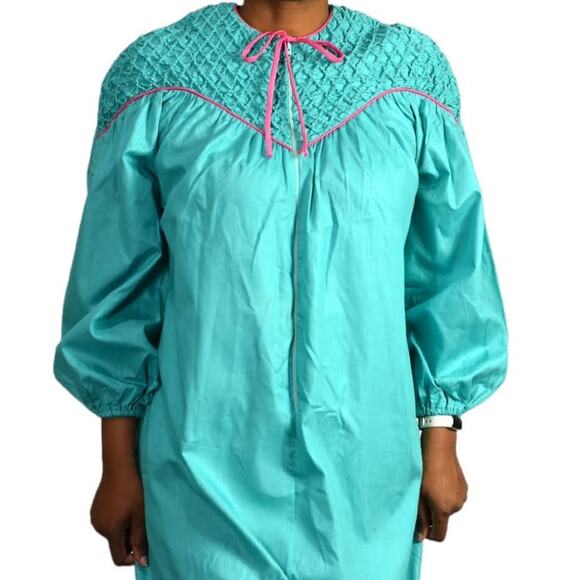 Vintage Robe House Coat Loungewear Green Gown Muumuu Lounge Dress Maxi Small - Picture 4 of 16